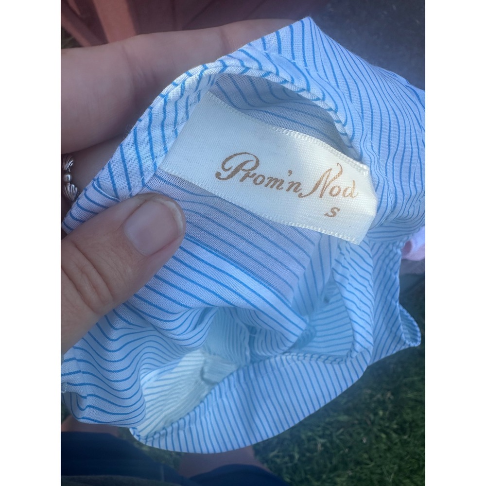 Prom'n Nod Blue Pinstripe Lace Empire Waist Ruffle Hem Nightgown Small - Picture 7 of 7